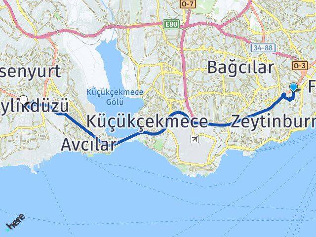 Merkezefendi Beylikdüzü Arası Kaç Km - Yol Tarifi