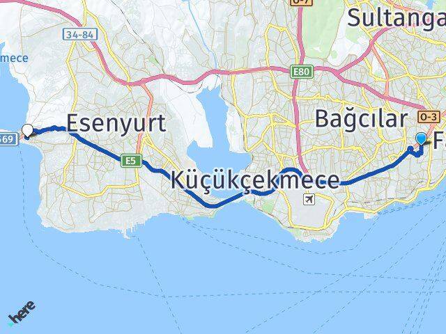 Merkezefendi Büyükçekmece Arası Kaç Km - Yol Tarifi