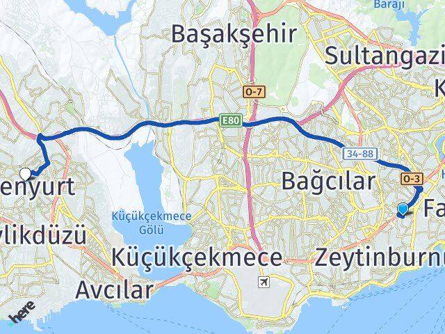 Merkezefendi Esenyurt Arası Kaç Km - Yol Tarifi