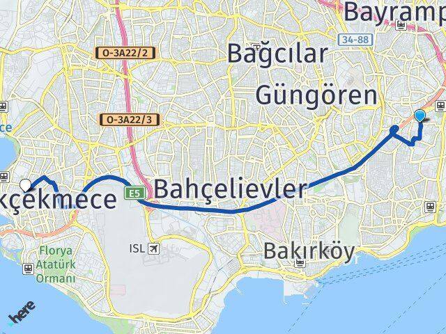 Merkezefendi Küçükçekmece Arası Kaç Km - Yol Tarifi