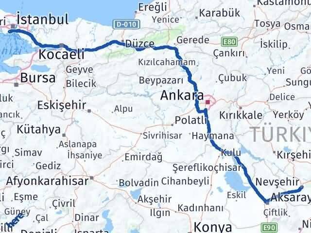 İstanbul Zeytinburnu Nevşehir Arası Kaç Km - Yol Haritası