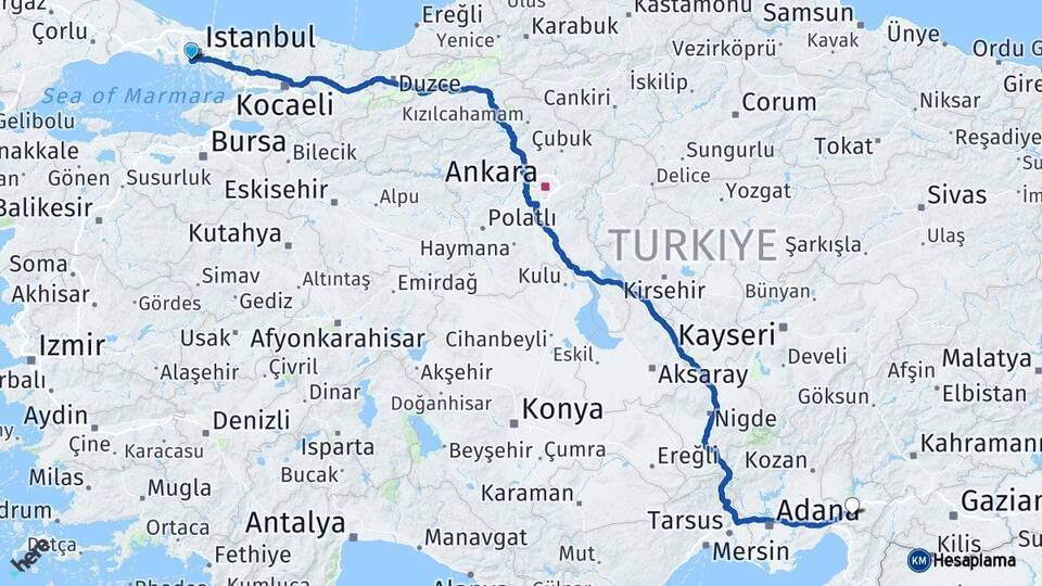 İstanbul Zeytinburnu Osmaniye Arası Kaç Km - Yol Haritası