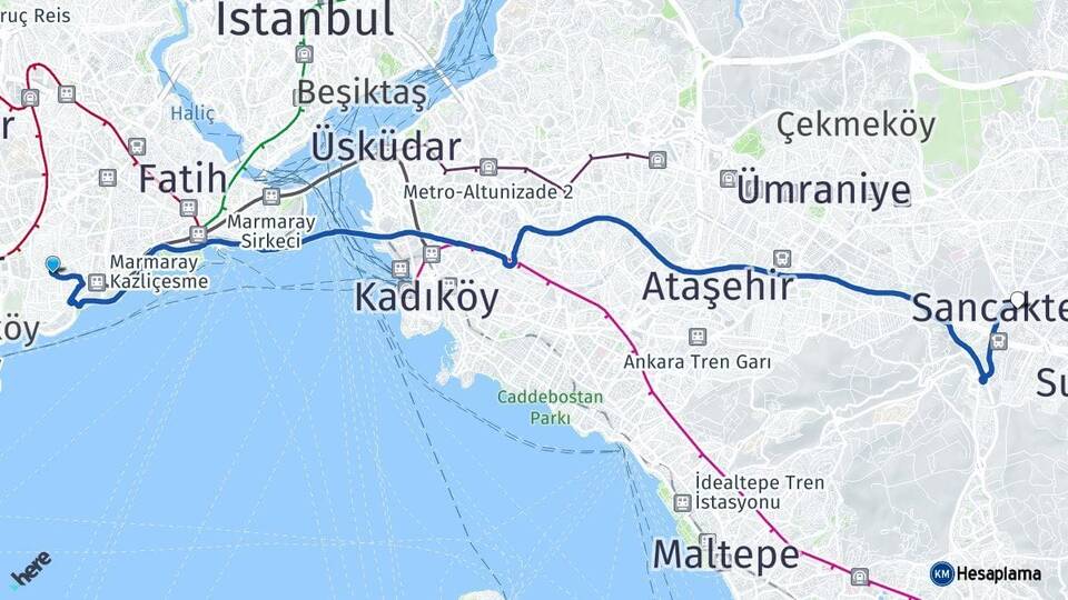 İstanbul Zeytinburnu Sancaktepe Arası Kaç Km - Yol Haritası