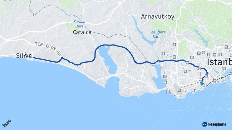 İstanbul Zeytinburnu Silivri Arası Kaç Km - Yol Haritası