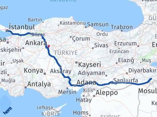 İstanbul Zeytinburnu Şırnak Arası Kaç Km - Yol Haritası