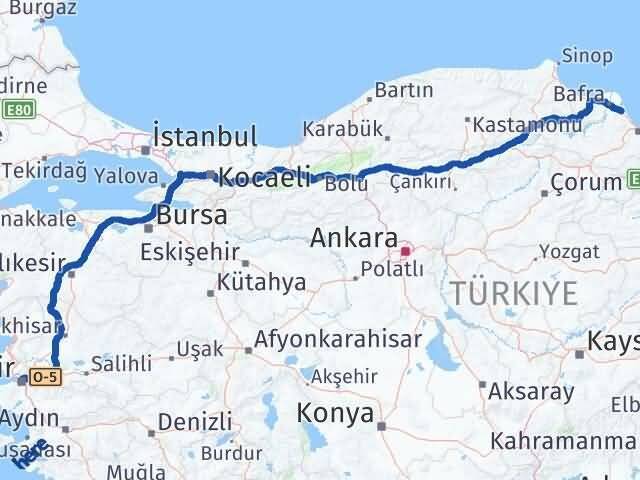 İzmir 19 Mayıs Samsun Arası Kaç Km - Yol Haritası