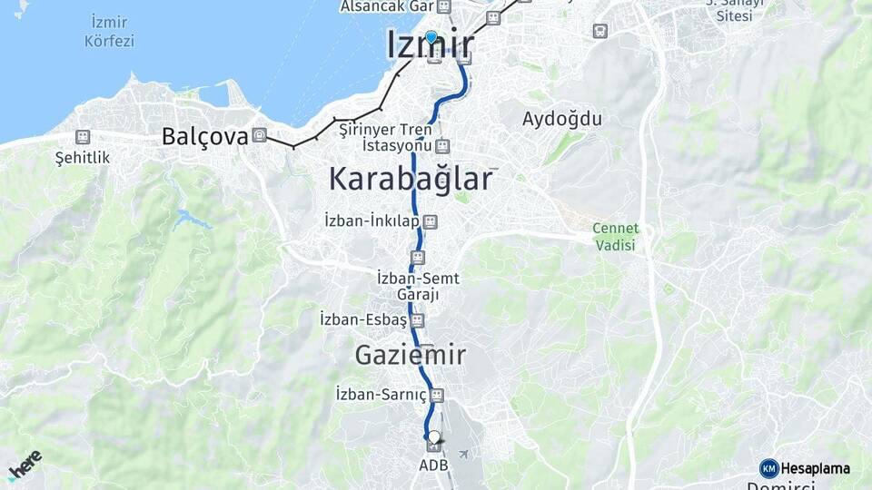 İzmir Adnan Menderes Havalimanı Arası Kaç Km - Yol Haritası