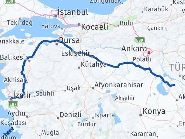 İzmir Ağaçören Aksaray Arası Kaç Km - Yol Haritası