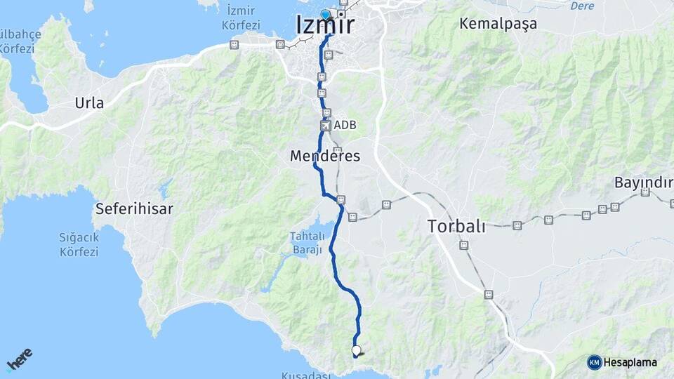 İzmir Ahmetbeyli Menderes Arası Kaç Km - Yol Haritası