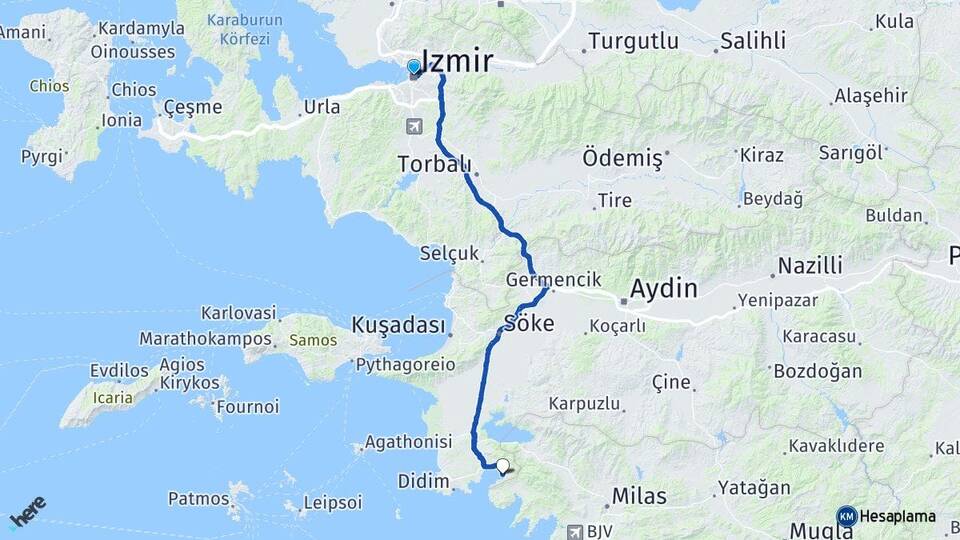 İzmir Akbük Didim Aydın Arası Kaç Km - Yol Haritası