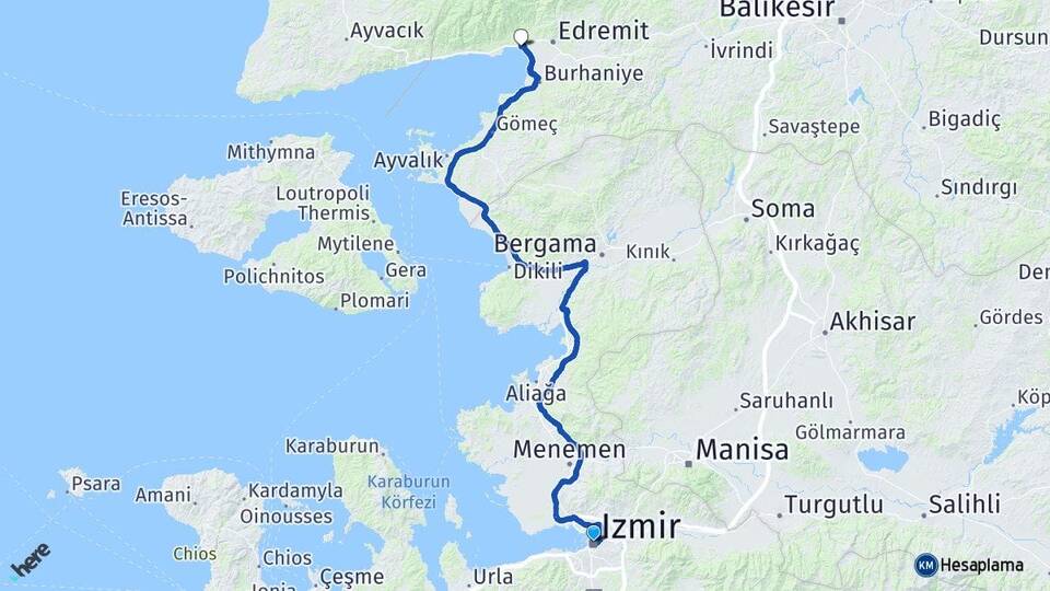 İzmir Akçay Edremit Balıkesir Arası Kaç Km - Yol Haritası