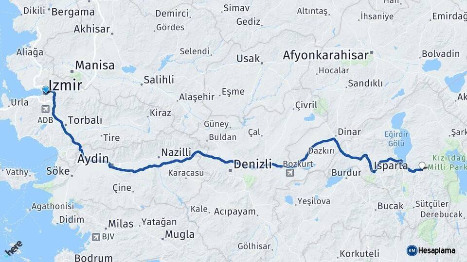 İzmir Aksu Isparta Arası Kaç Km - Yol Haritası