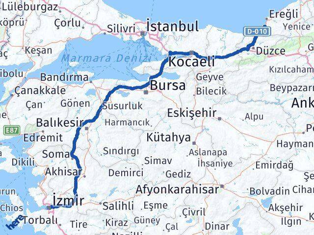 İzmir Alaplı Zonguldak Arası Kaç Km - Yol Haritası