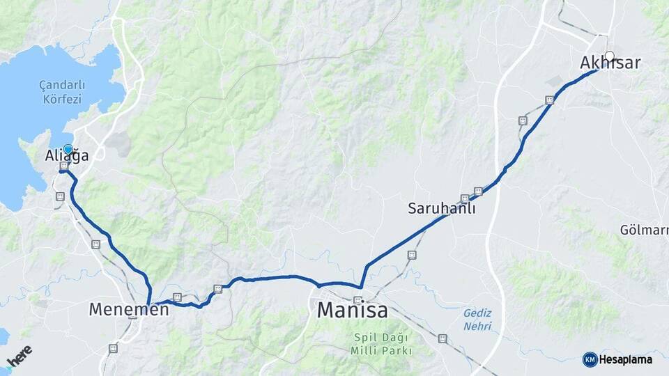 İzmir Aliağa Akhisar Manisa Arası Kaç Km - Yol Haritası