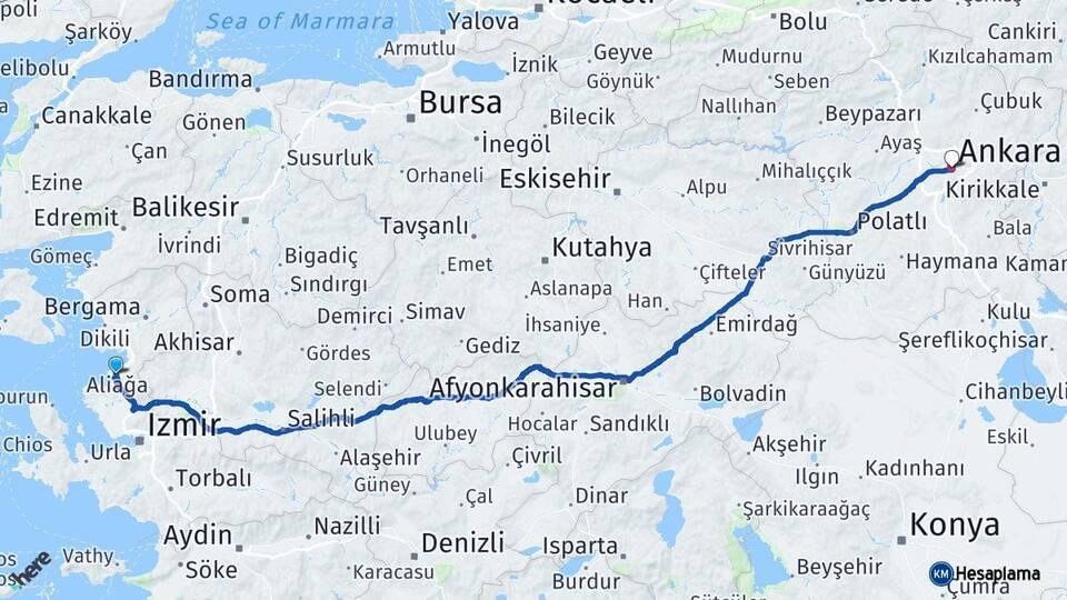 İzmir Aliağa Ankara Arası Kaç Km - Yol Haritası
