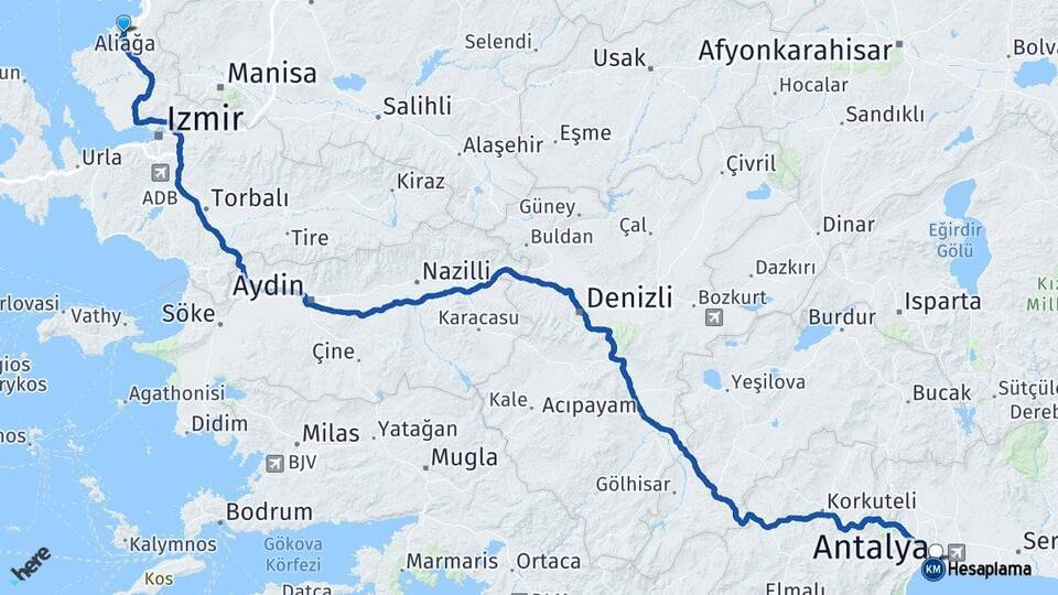 İzmir Aliağa Antalya Arası Kaç Km - Yol Haritası