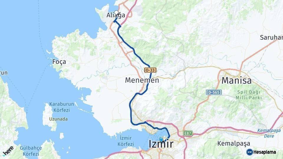 İzmir Aliağa Arası Kaç Km - Yol Haritası