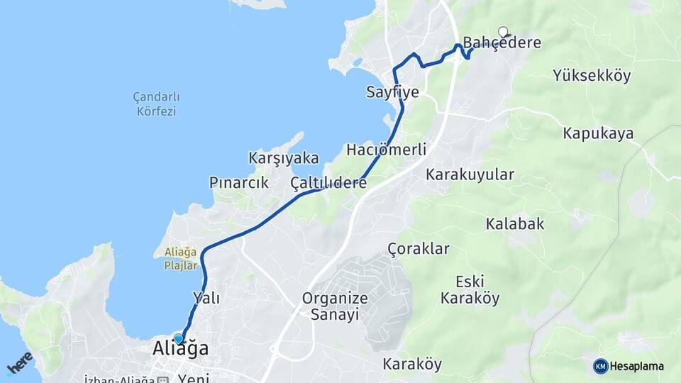 İzmir Aliağa Bahçedere Aliağa Arası Kaç Km - Yol Haritası