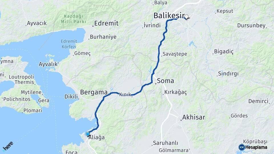 İzmir Aliağa Balıkesir Arası Kaç Km - Yol Haritası