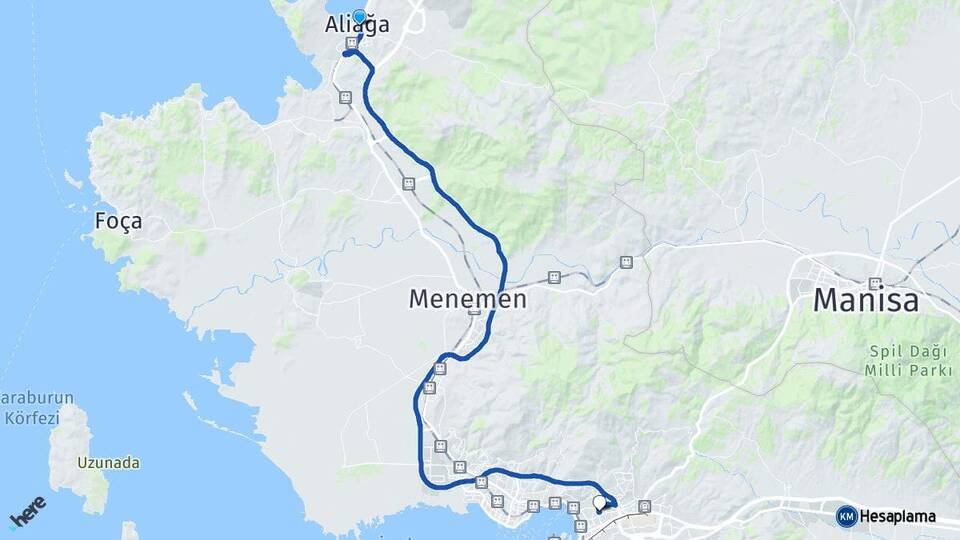 İzmir Aliağa Bayraklı Arası Kaç Km - Yol Haritası