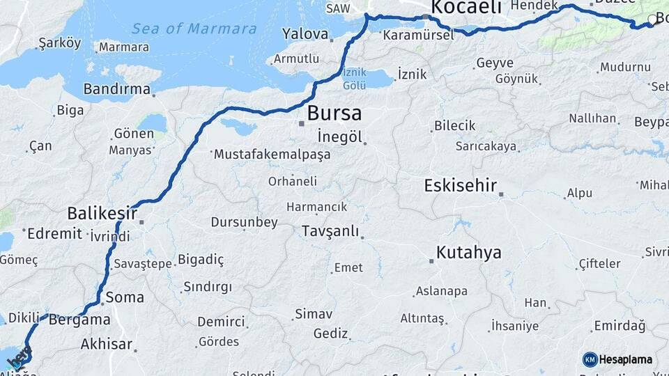 İzmir Aliağa Bolu Arası Kaç Km - Yol Haritası