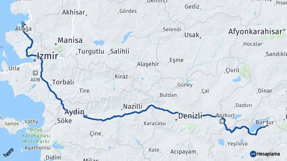 İzmir Aliağa Burdur Arası Kaç Km - Yol Haritası