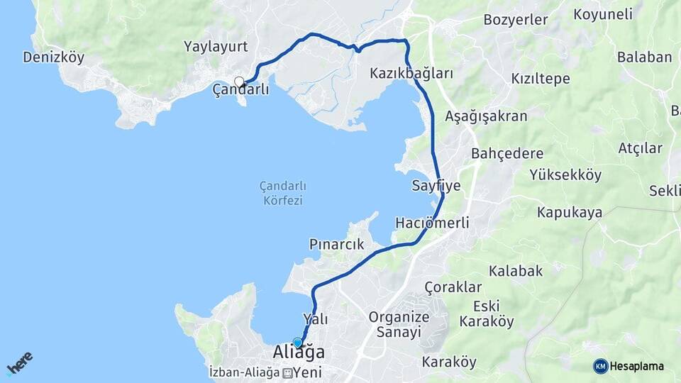 İzmir Aliağa Çandarlı Dikili Arası Kaç Km - Yol Haritası