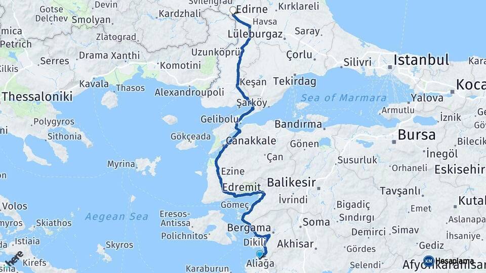 İzmir Aliağa Edirne Arası Kaç Km - Yol Haritası