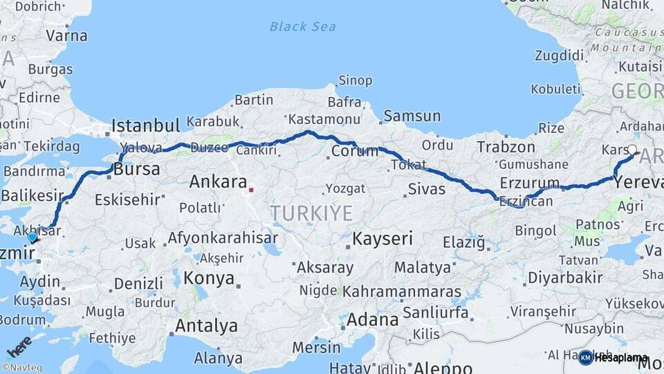 İzmir Aliağa Kars Arası Kaç Km - Yol Haritası