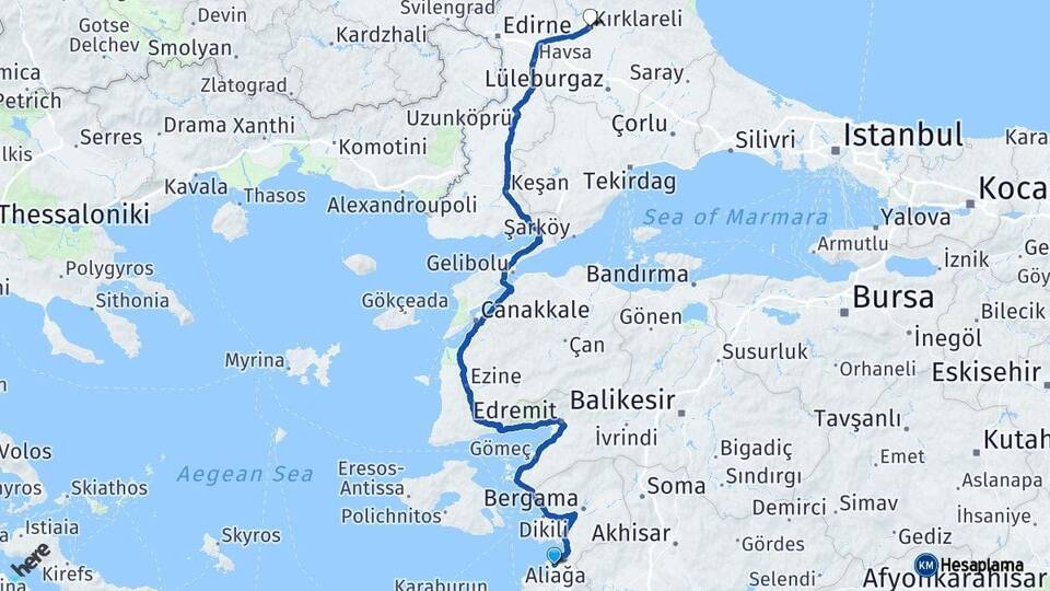İzmir Aliağa Kırklareli Arası Kaç Km - Yol Haritası