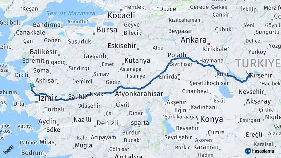 İzmir Aliağa Kırşehir Arası Kaç Km - Yol Haritası