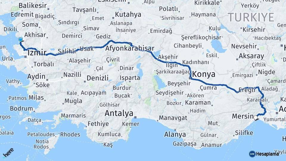 İzmir Aliağa Mersin Arası Kaç Km - Yol Haritası
