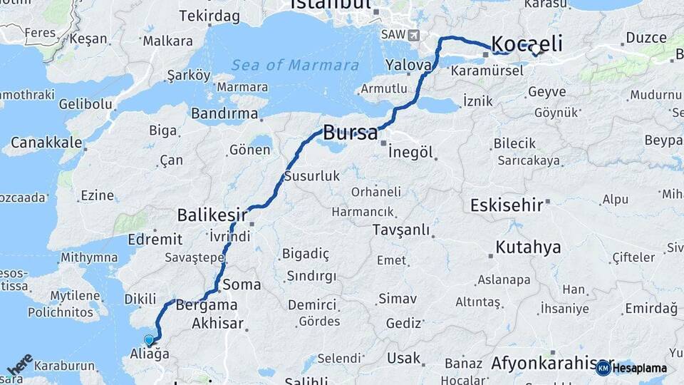 İzmir Aliağa Sakarya Arası Kaç Km - Yol Haritası