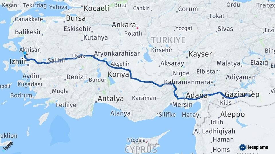 İzmir Aliağa Şanlıurfa Arası Kaç Km - Yol Haritası