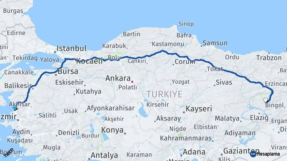 İzmir Aliağa Tunceli Arası Kaç Km - Yol Haritası