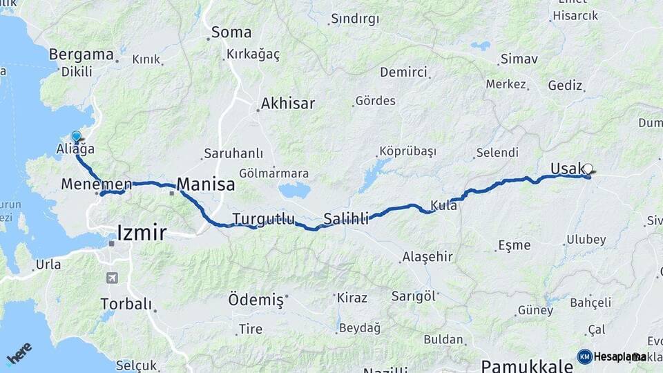 İzmir Aliağa Uşak Arası Kaç Km - Yol Haritası