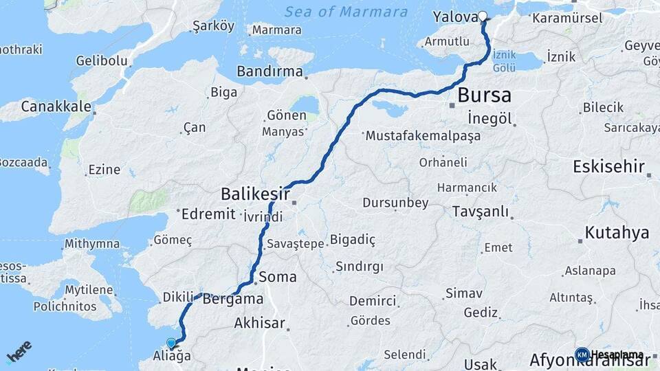İzmir Aliağa Yalova Arası Kaç Km - Yol Haritası