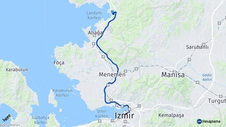 İzmir Aliağa Yenişakran Arası Kaç Km - Yol Haritası