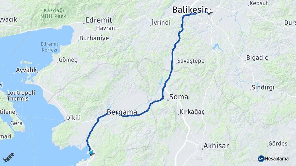 İzmir Aliağa Yenişakran Balıkesir Arası Kaç Km - Yol Haritası