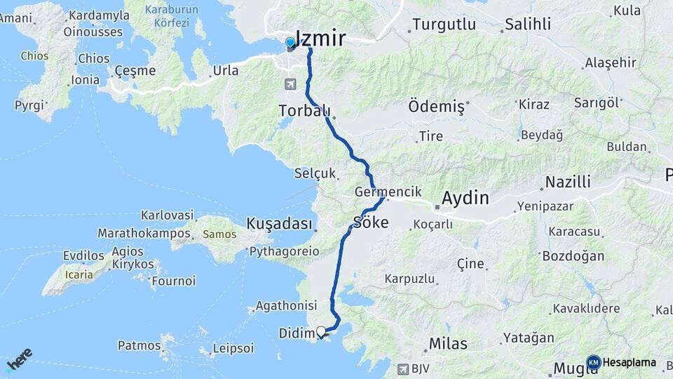 İzmir Altınkum Didim Aydın Arası Kaç Km - Yol Haritası