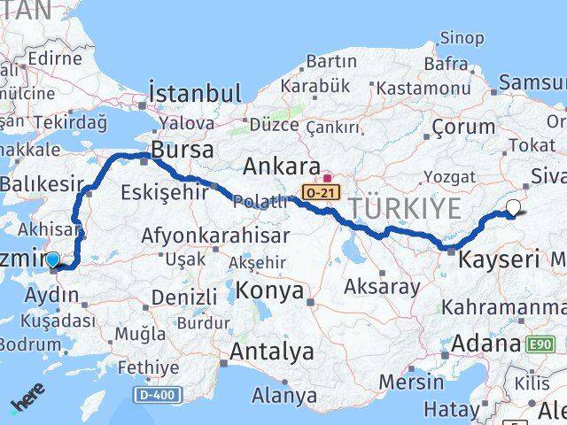 İzmir Altınyayla Sivas Arası Kaç Km - Yol Haritası