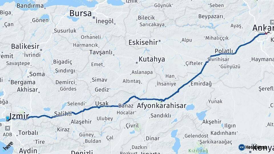 İzmir Ankara Arası Kaç Km - Yol Haritası