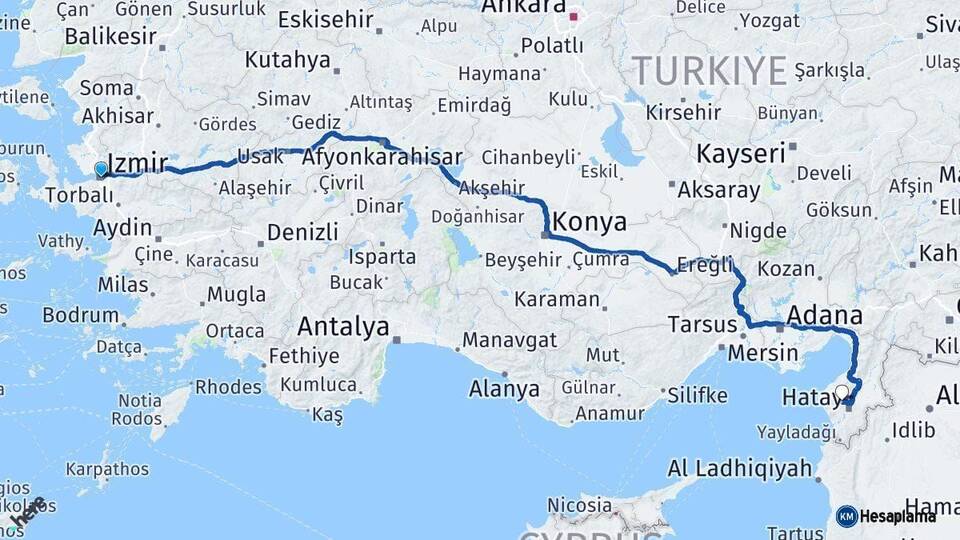 İzmir Antakya Hatay Arası Kaç Km - Yol Haritası