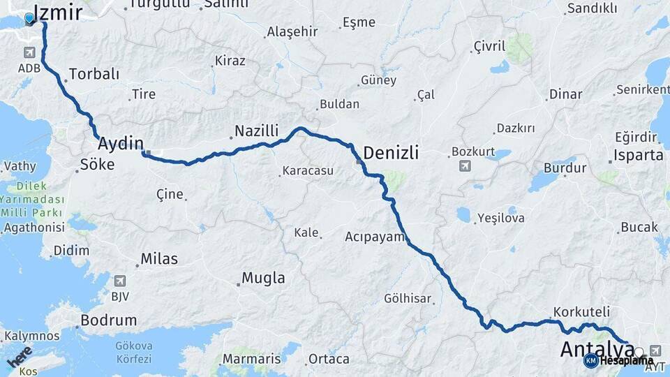 İzmir Antalya Arası Kaç Km - Yol Haritası