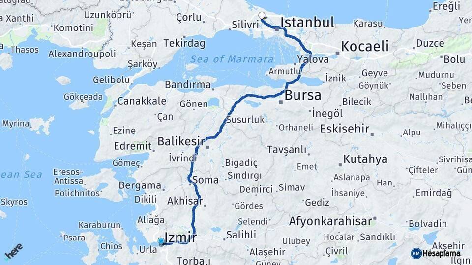 İzmir Arnavutköy İstanbul Arası Kaç Km - Yol Haritası