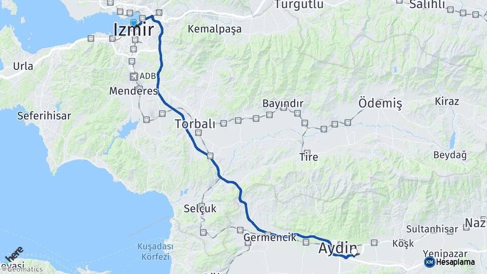 İzmir Aydın Çıldır Havalimanı Arası Kaç Km - Yol Haritası