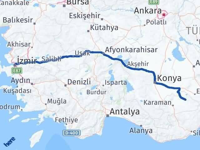 İzmir Ayrancı Karaman Arası Kaç Km - Yol Haritası