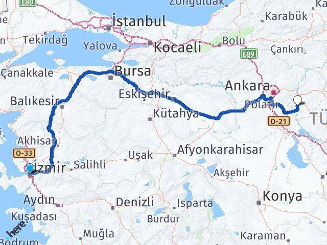 İzmir Bahşili Kırıkkale Arası Kaç Km - Yol Haritası