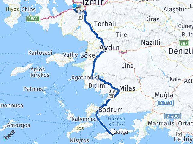 İzmir Balçova Datça Muğla Arası Kaç Km - Yol Haritası