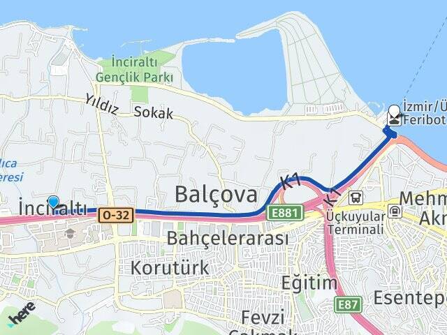 İnciraltı Üçkuyular Feribot İskelesi Arası Kaç Km - Yol Tarifi